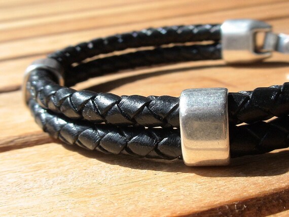 Personalized Leather & Silver Beaded Bracelet Gifts for Men • Handmade Mens Jewelry • Birthday Gift or Custom Jewelry Gift for Him by Kekugi