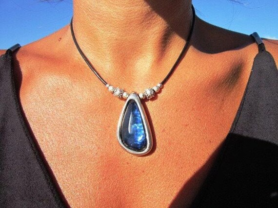 Silver Beaded Blue Crystal Necklace Charm • Bohemian personalized Handmade jewelry • Necklaces for Women • Best Selling Items Gift for Her