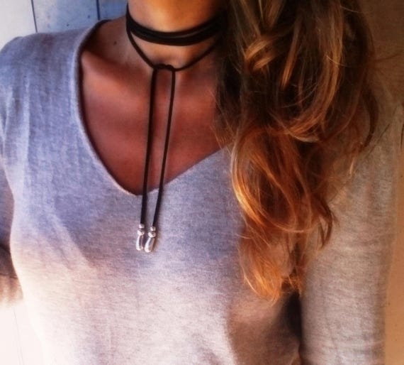 Wrap Leather Choker Necklace with Beads  Charms  Bohemian Jewelry Collection