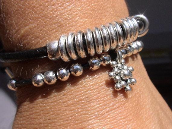 Custom Charm Silver Beaded Bracelet • Bohemian Handmade Jewelry • Personalized Custom jewelry Gift for Her & Birthday Gift by kekugi