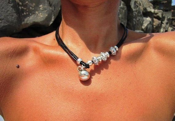 Silver Beaded Necklace with Charm • Bohemian Handmade jewelry • Matching Necklaces for Women • Personalized Jewelry Gift for Her by Kekugi