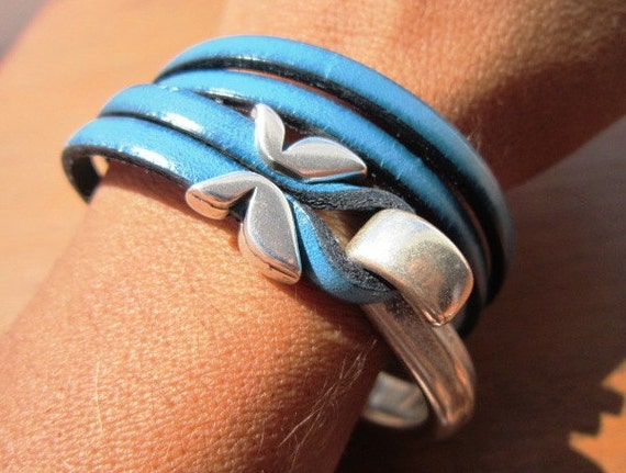 blue leather bracelet, butterfly bracelet, butterfly jewelry, wrap bracelet, womens bracelets, silver bracelet, leather bracelet accessories