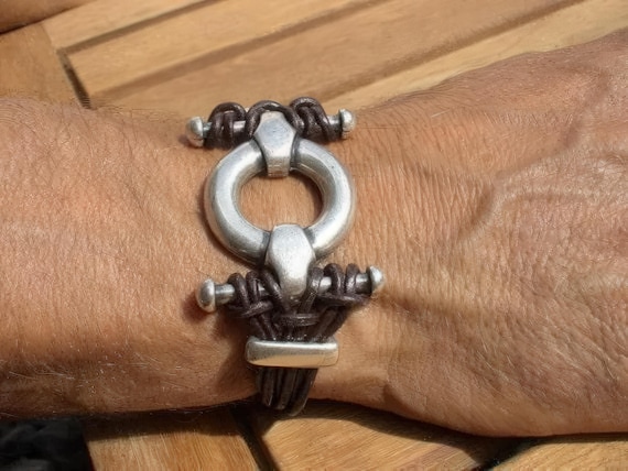 Personalized Leather & Silver Beaded Bracelet Gifts for Men • Handmade Mens Jewelry • Birthday Gift or Custom Jewelry Gift for Him by Kekugi