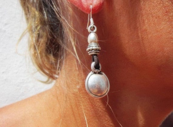 Statement drop beaded silver earrings • personalized jewelry gift for her • Drop beaded boho earrings dangle • Handmade jewelry by kekugi