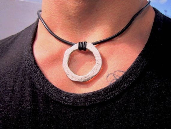 Personalized Silver Ring Necklace for Men Stylish Leather Jewelry Gift