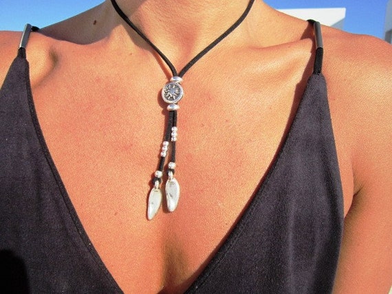 Bohemian necklace, leather necklaces for women, long pendant necklace, boho necklace, leather cord necklace, long necklace boho