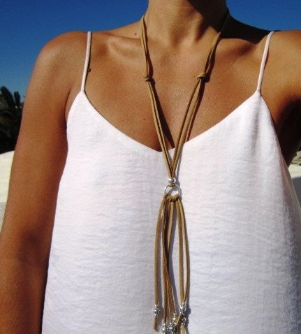 Long leather tassel necklace bohemian tassel necklaces boho | Etsy