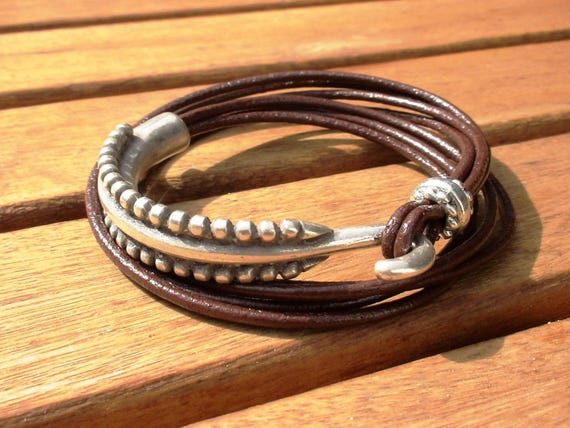 Beaded Leather Bracelet Personalized Gifts • Silver Custom Bracelet • Personalized Handmade Jewelry Gift for Her by Kekugi Bohemian jewelry
