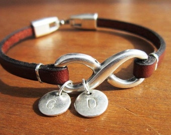 infinity bracelet, Personalized Bracelet, initial bracelet, silver bracelet, leather bracelet, Friendship Bracelet, gift ideas