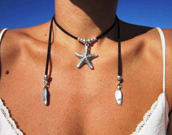 wrap necklace, starfish necklace, starfish jewelry, summer jewelry, beach jewelry, summer necklaces, wrapping necklaces, minimalist jewelry