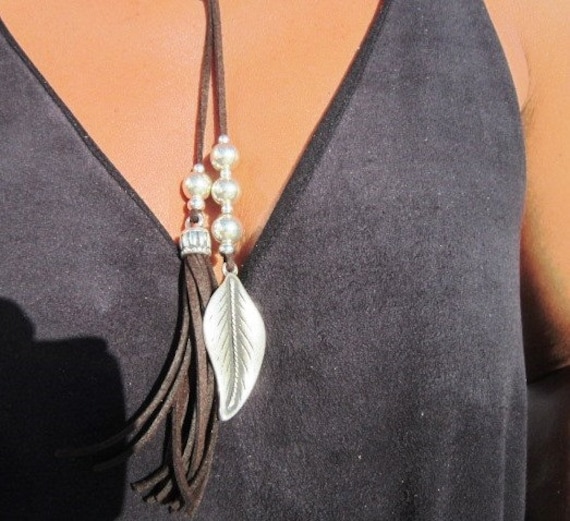 leaf bohemian necklace, leather necklaces for women, long pendant necklace, boho necklace, leather cord necklace, long necklace boho
