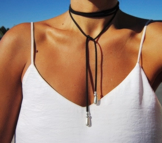 Simple wrap choker necklace, leather choker, beaded choker, bohemian necklace, Boho chic jewelry, bohemian jewelry, hippy jewelry