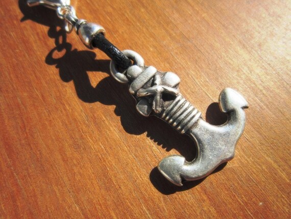 Silver Nautical Anchor Personalized Leather Keychain for Men and Women • Custom Key Holder • Handmade Gift for Her Him