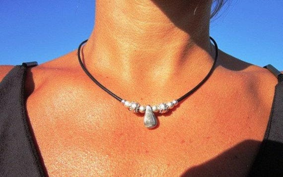 Silver Beaded Necklace with Charm • Bohemian Handmade jewelry • Necklaces for Women • Personalized Jewelry Gift for Her by Kekugi