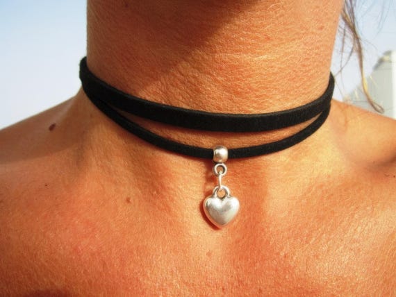 Statement Custom Leather Choker Necklace beaded with heart charm • Personalized Jewelry by kekugi