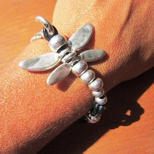 Custom Charm Silver Beaded dragonfly Bracelet • Bohemian Handmade Jewelry • Personalized Custom jewelry Gift for Her & Birthday Gift