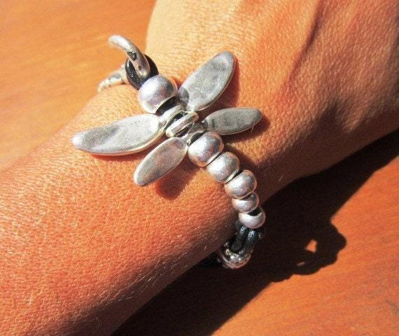 Custom Charm Silver Beaded dragonfly Bracelet • Bohemian Handmade Jewelry • Personalized Custom jewelry Gift for Her & Birthday Gift