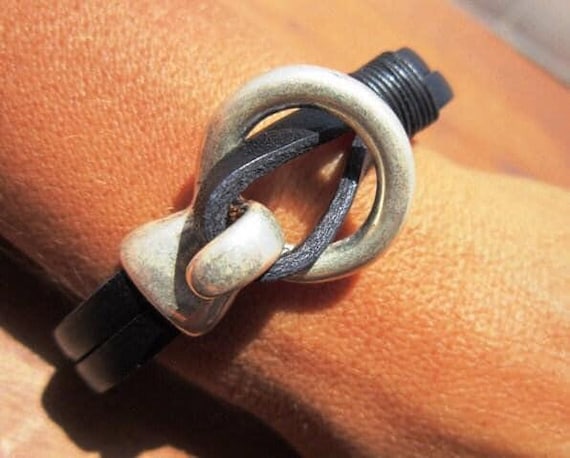 Silver & Leather Custom Bracelet Gift for Him• Personalized Handmade Jewelry Gift • Beaded Charm Bracelet Personalized Gifts