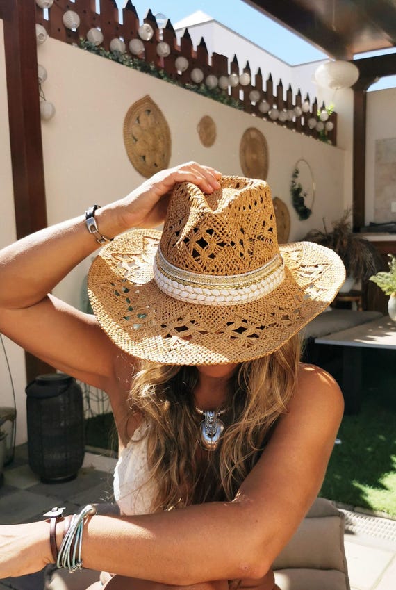 Crochet Bucket Hat: Handmade cowboy Straw - Bohemian Summer Accessory