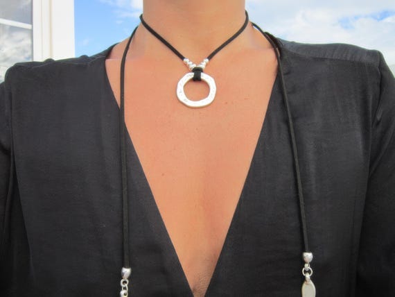 Handmade Leather Choker eternity ring collar Necklace Gift for Her • Unique Couples Personalized Jewelry