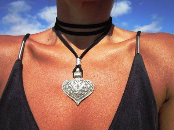 Chunky Charm Heart Necklace Silver Beaded • Personalized neotribal Jewelry • Best selling items Custom Gift for Her mom or Gift for Host