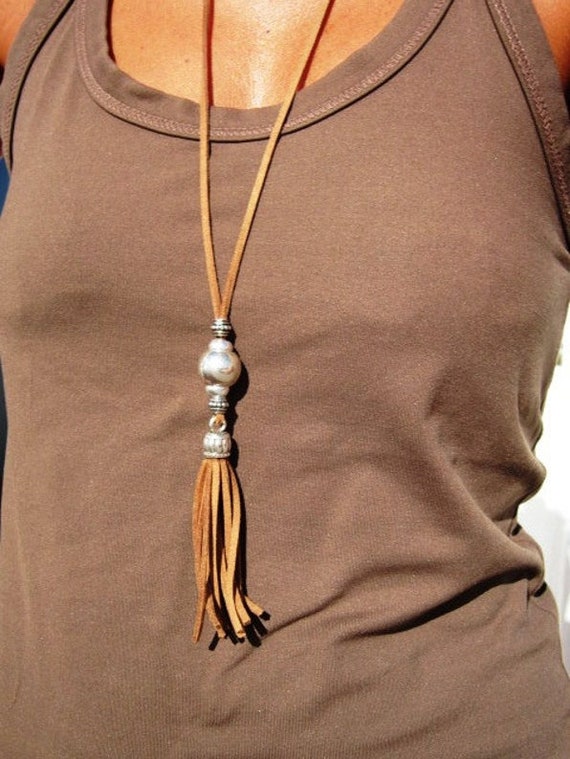 leather tassel necklace, beaded tassel necklace, long tassel necklace, silver tassel necklace, boho jewelry tassel necklace