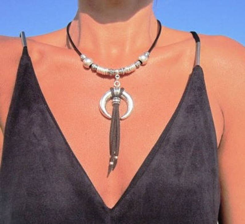 boho jewelry womens necklace horn pendant necklace bohemian necklace horn necklace horn choker bohemian jewelry boho necklace