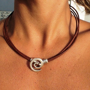Leather Choker necklace, choker necklace, silver necklace, spiral necklace, silver jewelry, charm necklace image 5