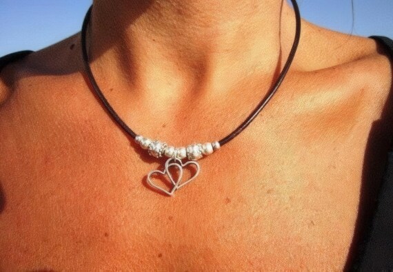Couples Beaded Necklace with Silver Heart Pendant Charm • Bohemian Handmade jewelry Necklaces for Women • Personalized Jewelry Gift for Her