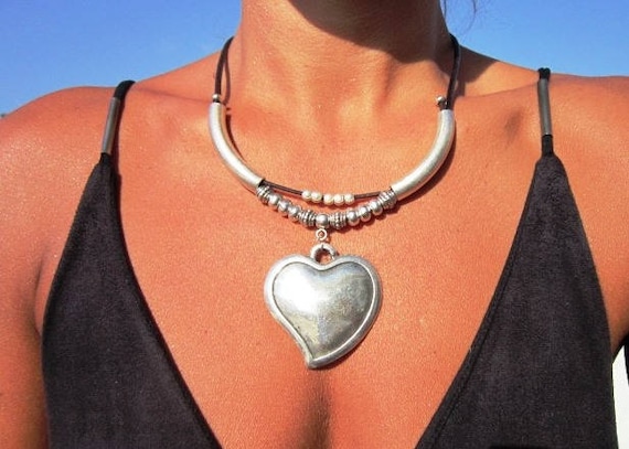 boho jewelry heart choker, heart necklace, heart pendant necklace for women, choker necklace silver heart, pendant necklaces