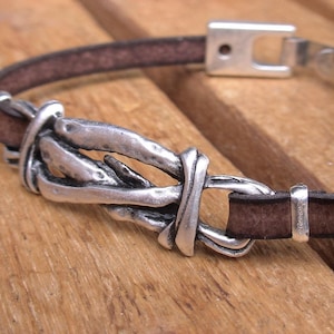 Boho Läderarmband • Silverpärlor, Personliga Smycken Gåva