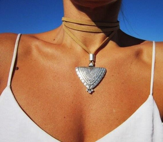 wrap leather choker necklace, beaded choker necklace with charms, bohemian jewelry, bohemian necklaces