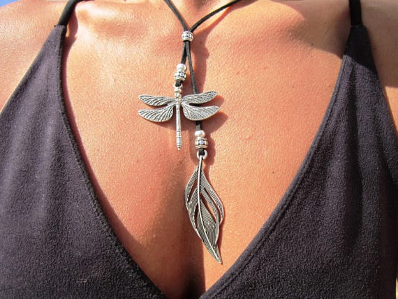 Statement Pendant Charm Dragonfly Necklace • Silver Beaded Necklaces for Women • Handmade Personalized Jewelry Best selling items Gifts