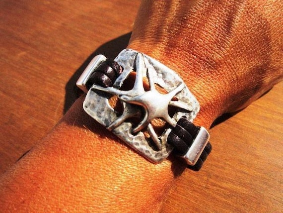 Bohemian Leather and Silver Beaded Bracelet Jewelry • Handmade Personalized Jewelry Gifts • Custom Bracelet Gift for Her by Kekugi