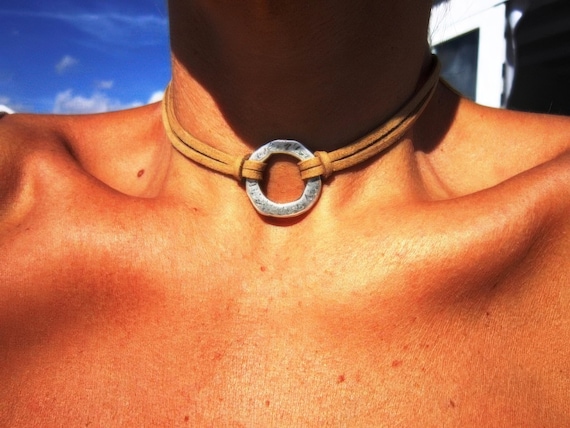 Silver Beaded Necklaces for Women • Leather Choker Necklace beaded with charm  • Handmade personalized jewelry gift for her