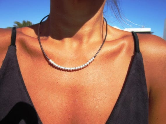 Boho Luxe Beaded Necklace for Women • Everyday Simple Leather Necklace for Women • Personalized Bohemian Jewelry Gift for Her by Kekugi
