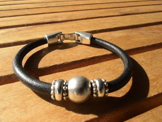 Leather & Silver Charm Beaded Bracelet • Handmade Jewelry Gift for Her • Custom Bracelet Gift • Personalized Jewelry Gifts by Kekugi
