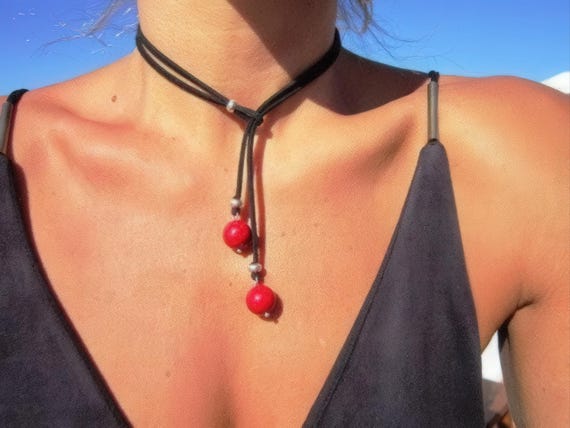 Handmade Couples Red Carnelian Necklace • Y lariat Birth Stone Necklace  • Personalized Jewelry Gift for Her • Birthday Gift for mom or Mama