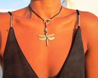 Y necklace beaded, silver dragonfly necklaces for women, womens lariat necklace