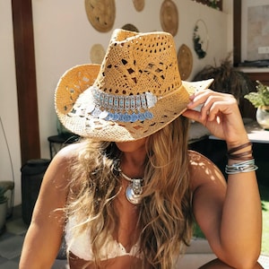 Boho Stroh Benutzerdefinierte Hut, Braut Cowboy Eimer Hut, Accessoires Geschenk für sie, Geburtstag & individuelle personalisierte Geschenke boho Schmuck