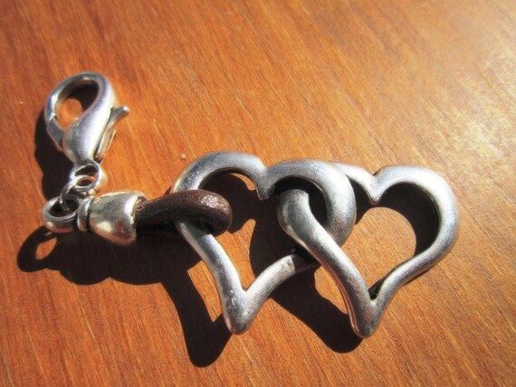 Silver heart Personalized Leather Keychain for Men and Women • Custom Key Holder • Handmade Gift for Her Him