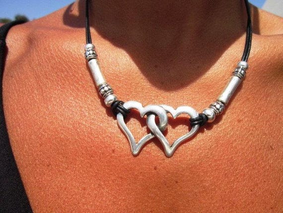 dainty statement necklace choker, heart silver beaded necklace for women, personalized necklace