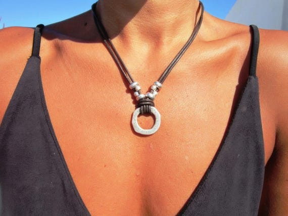 Ring Beaded Necklace with Silver charm • Bohemian Handmade Personalized Jewelry • Best selling items birthday  or anniversary Gift for her