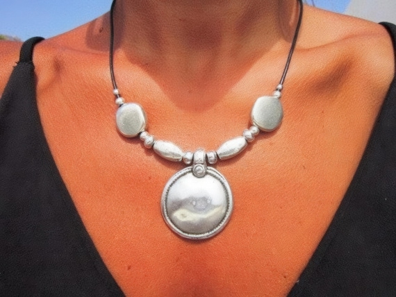 Custom Statement Silver Necklace • Beaded Couples Necklace Pendant Charm • Custom Personalized Jewelry • Best Selling Items Gift for Her