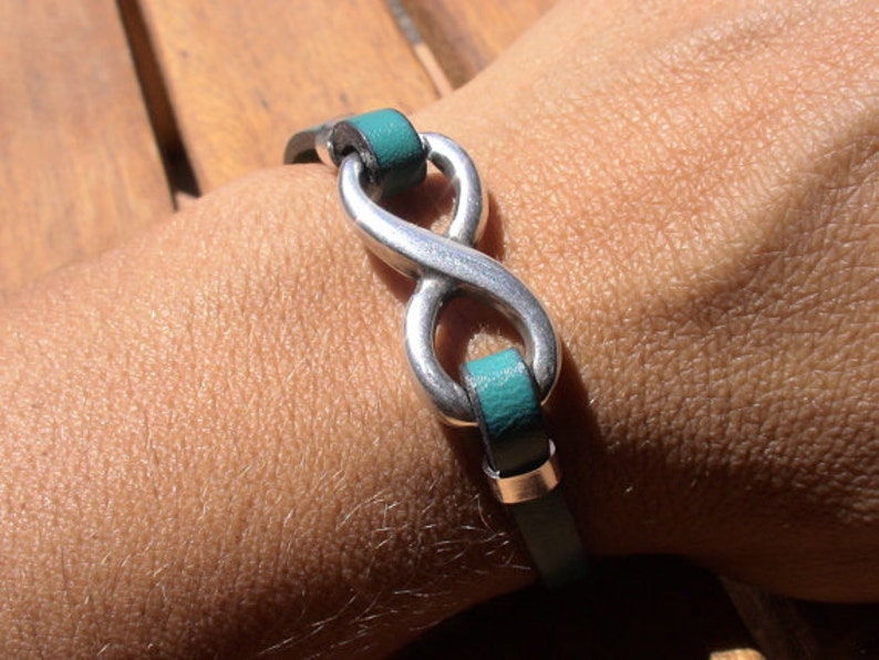 infinity bracelet, anniversary bracelet, silver bracelet, leather bracelet, Personalized Bracelet, Friendship Bracelet, charm Bracelet image 1