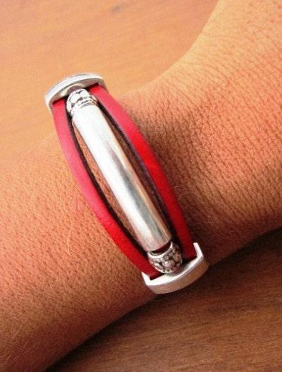 Silver & Leather Custom Bracelet Gift for Her • Personalized Handmade Jewelry Gift • Beaded Charm Bracelet Personalized Gifts for Birthday