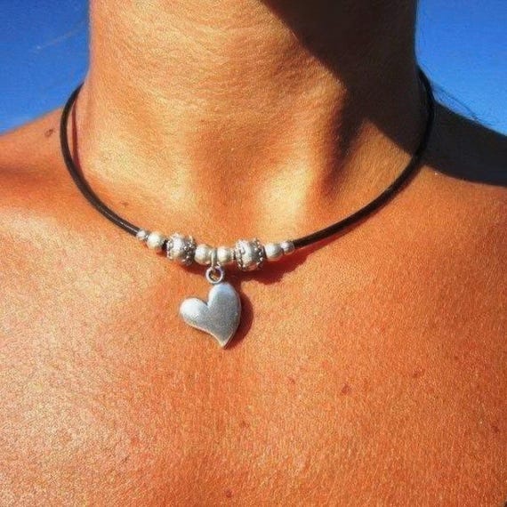 Couples Beaded Necklace with Silver Heart Pendant Charm • Bohemian Handmade jewelry Necklaces for Women • Personalized Jewelry Gift for Her