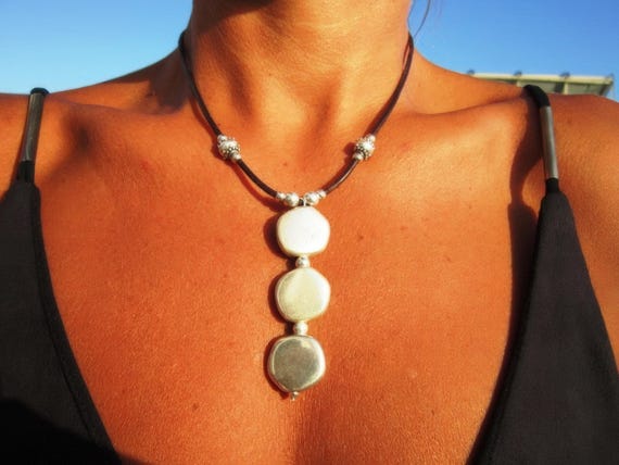 Custom Statement Silver Beaded Necklace with Pendant Charm • Custom Personalized Boho Greek style Jewelry • Best selling items Gift for Her