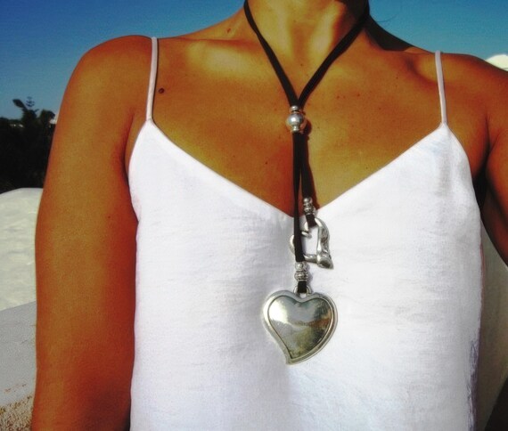 Couples Chunky Necklace with silver Heart Pendant • Beaded Necklaces for Women • Personalized Jewelry Gifts