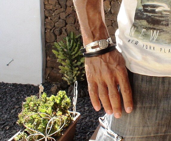 Personalized Leather & Silver Beaded Bracelet Gifts for Men • Handmade Mens Jewelry • Birthday Gift or Custom Jewelry Gift for Him by Kekugi